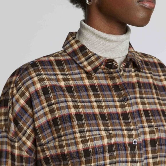 Everlane The Boxy Flannel Beech Plaid Size XS NWT - Picture 4 of 8